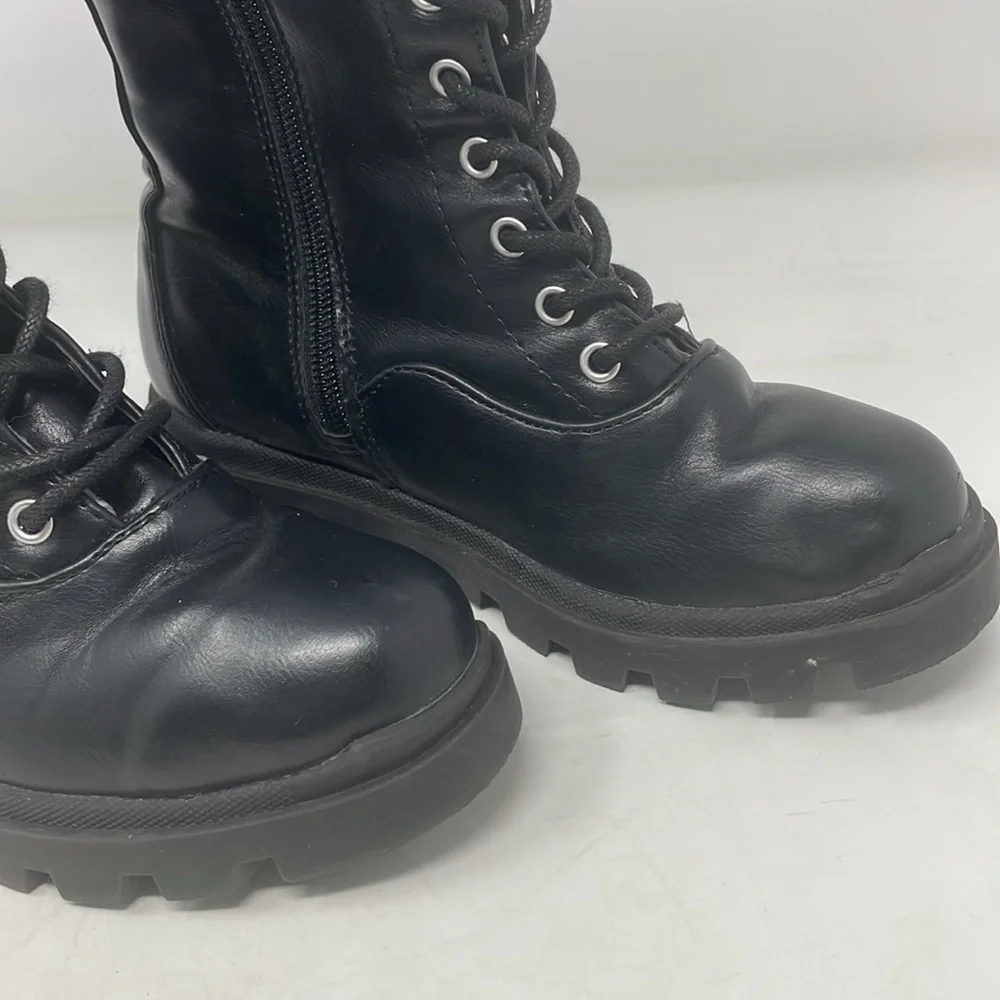 Steve Madden Girl’s Black Moto Lace-Up Boots Size 1 Excellent Condition